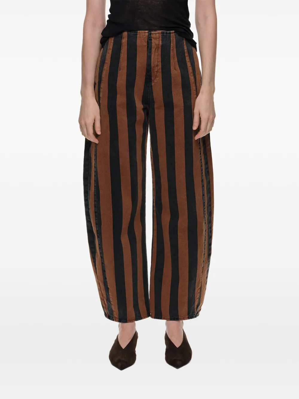 BIMBA Y LOLA Barrel gestreepte denim broek met gesp Bruin