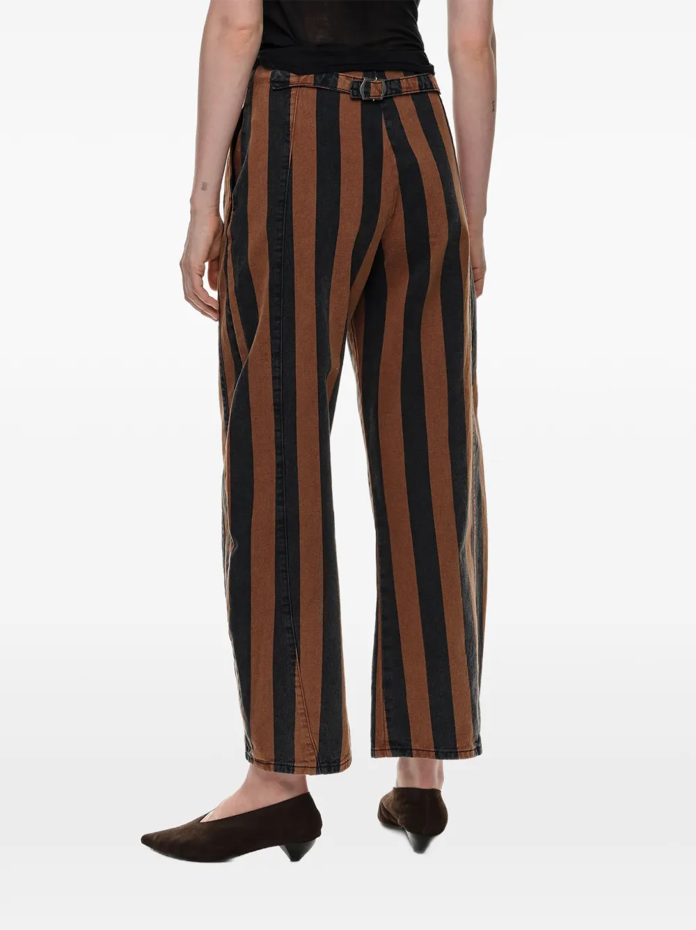 BIMBA Y LOLA Barrel gestreepte denim broek met gesp Bruin