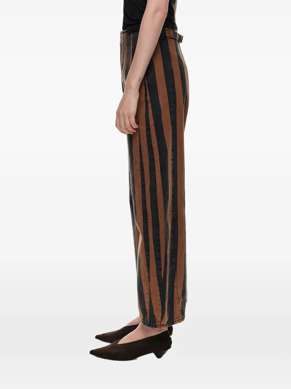 BIMBA Y LOLA Barrel gestreepte denim broek met gesp Bruin
