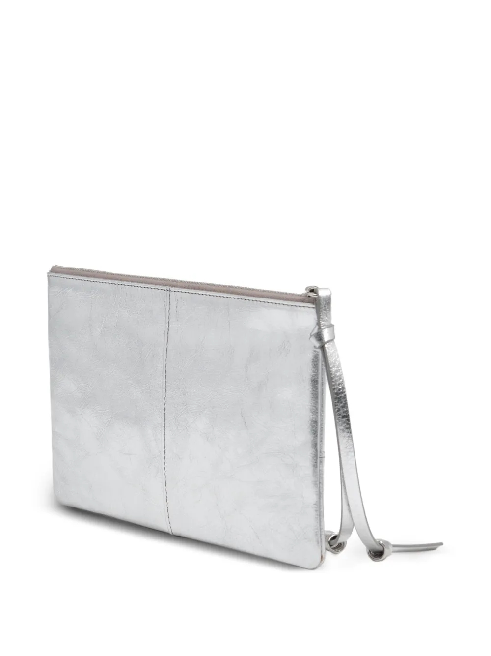 BIMBA Y LOLA Medium zilveren leren make-upclutch met rits