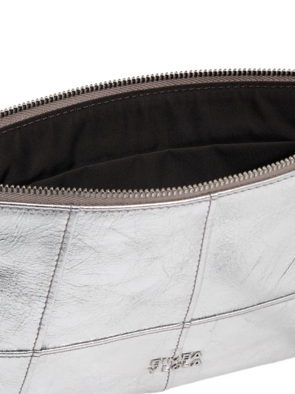 BIMBA Y LOLA Medium zilveren leren make-upclutch met rits