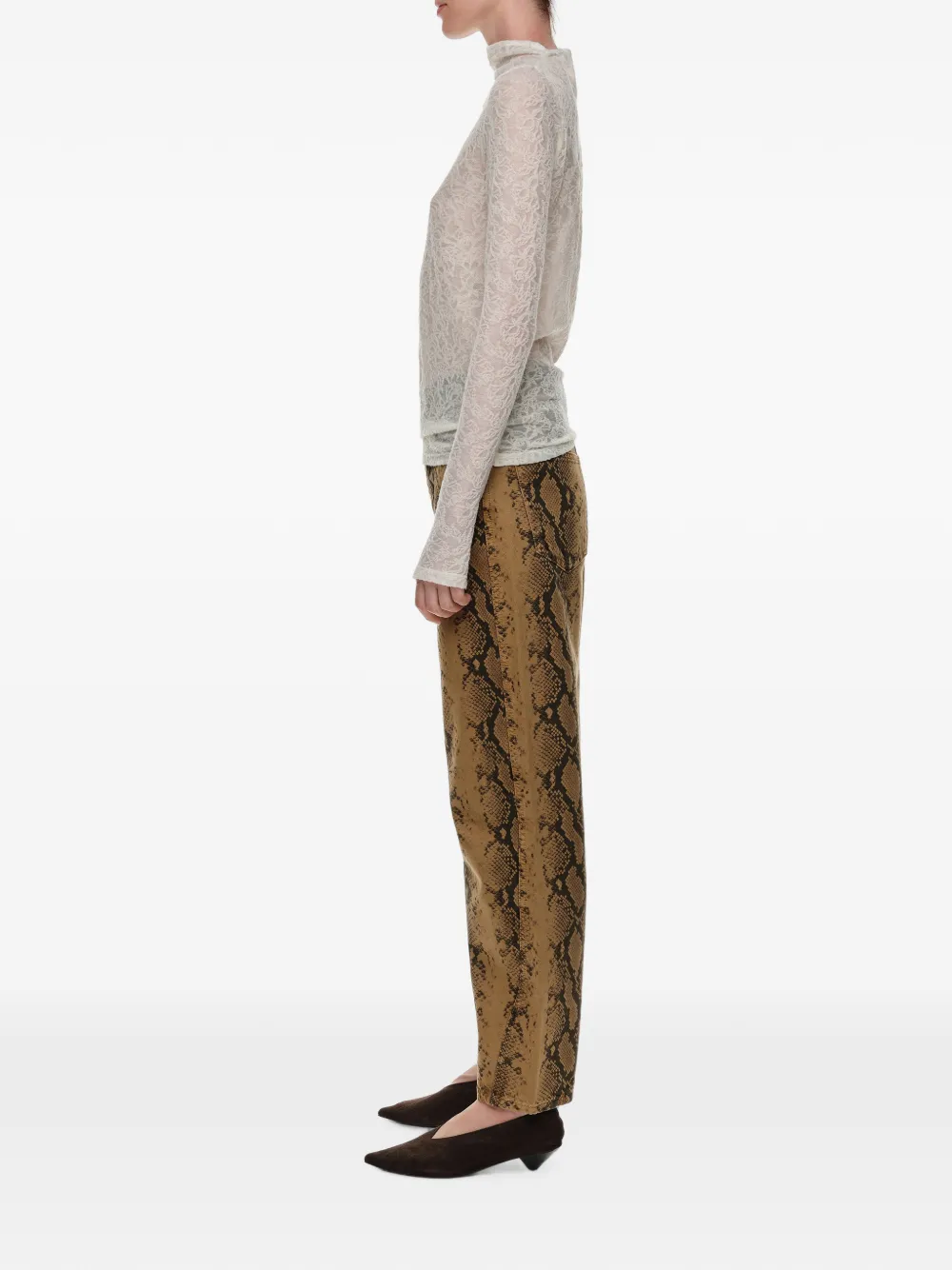 BIMBA Y LOLA Barrel-ochre denim broek met 5 zakken en slangenprint Bruin