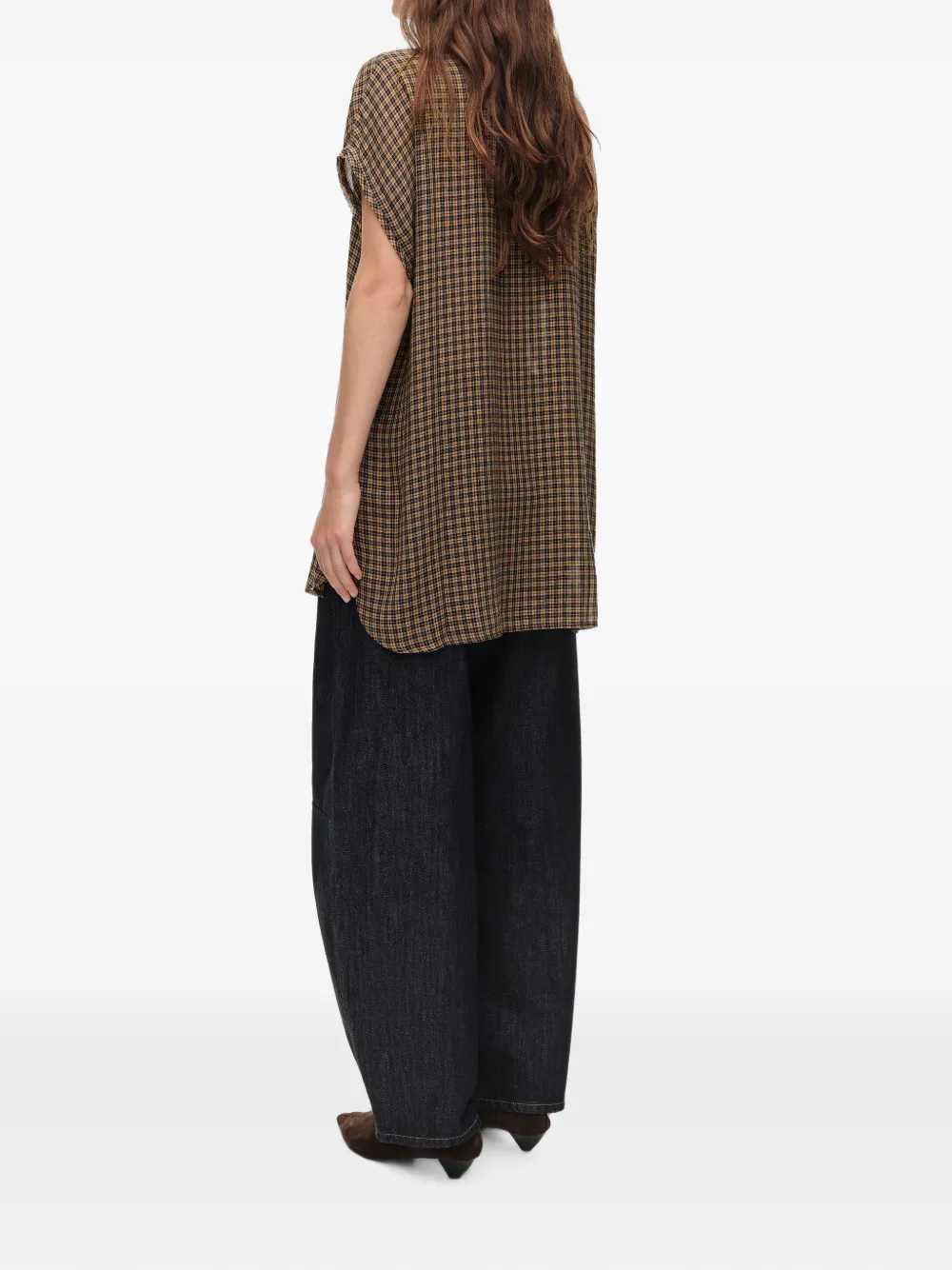 BIMBA Y LOLA Geruite blouse met verlaagde schouders Bruin