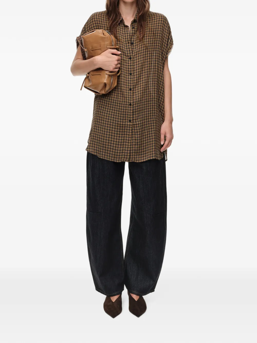 BIMBA Y LOLA Geruite blouse met verlaagde schouders Bruin