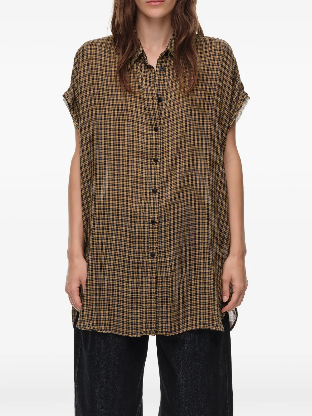 BIMBA Y LOLA Geruite blouse met verlaagde schouders Bruin