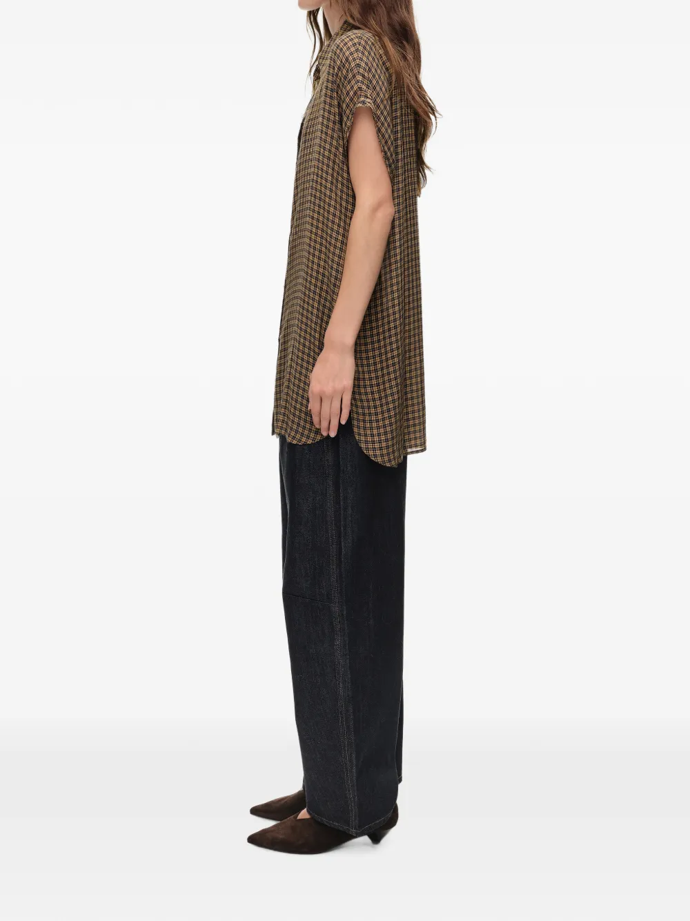 BIMBA Y LOLA Geruite blouse met verlaagde schouders Bruin