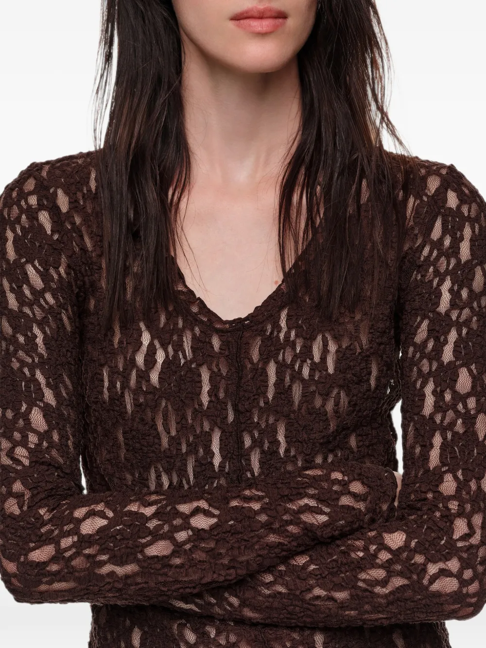 BIMBA Y LOLA Getailleerd T-shirt met kant Bruin