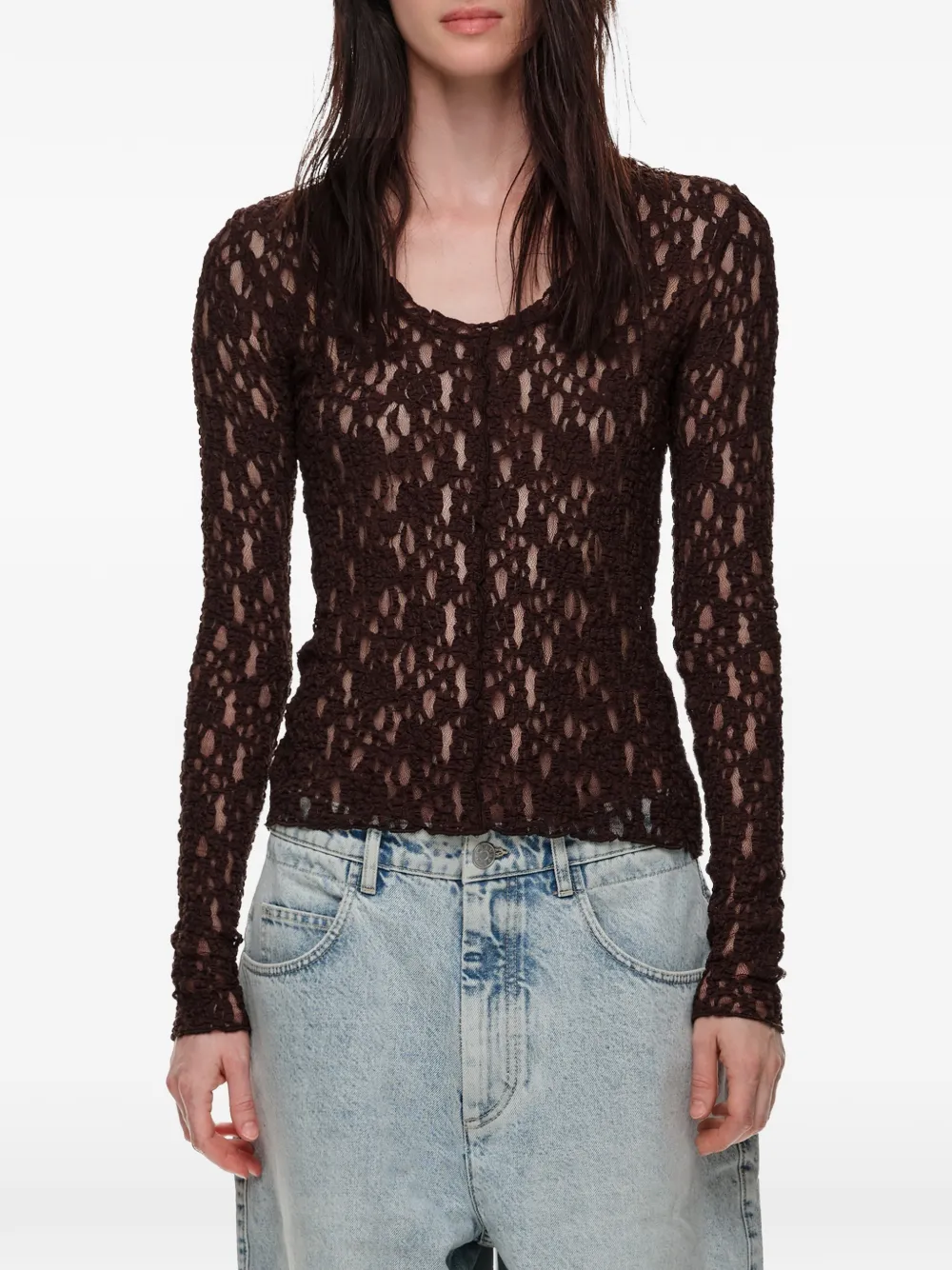 BIMBA Y LOLA chocolate lace fitted T-shirt