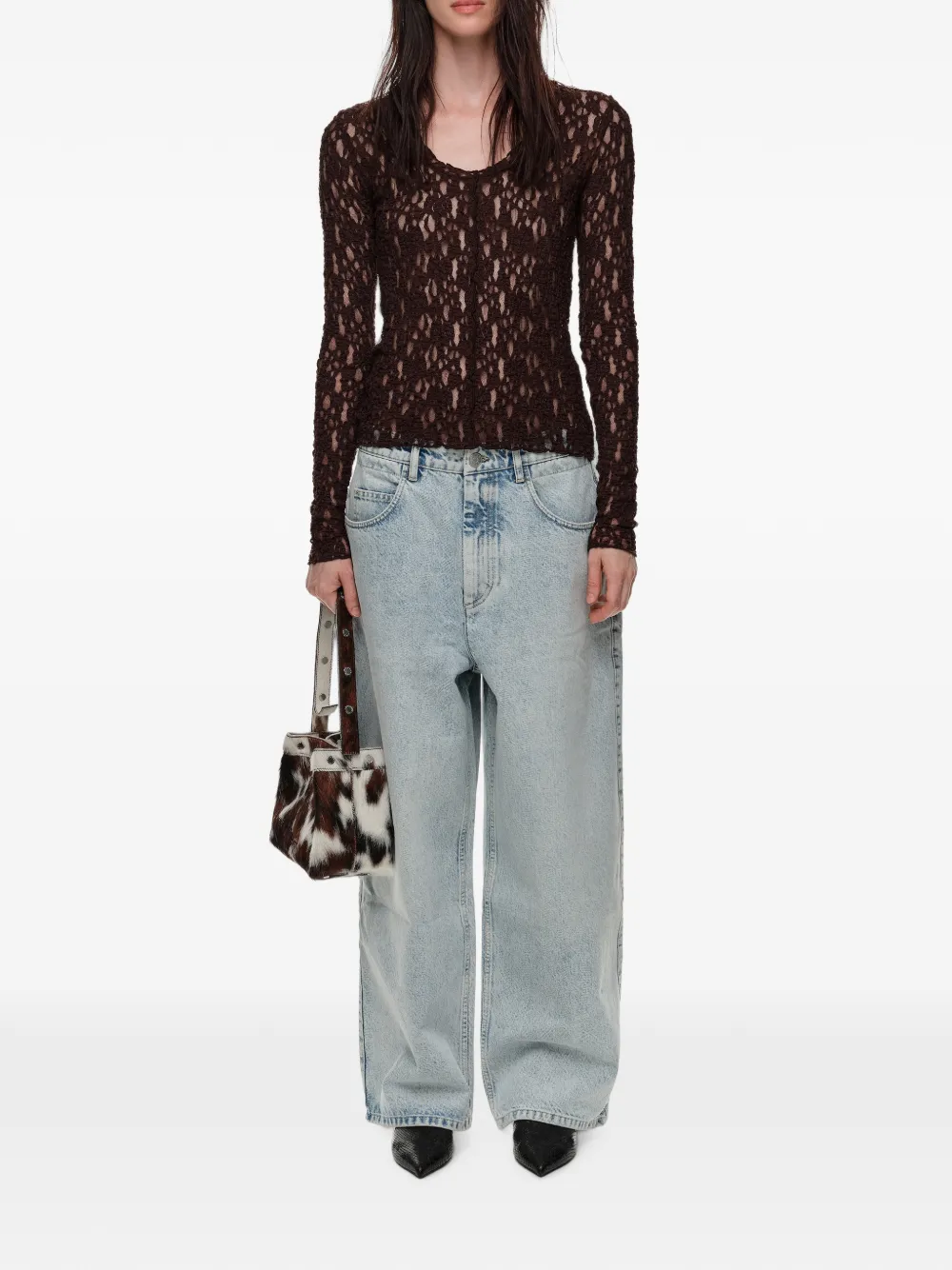 BIMBA Y LOLA Getailleerd T-shirt met kant Bruin