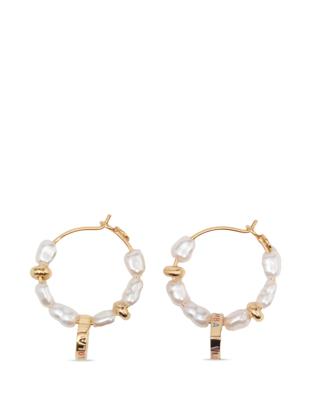 BIMBA Y LOLA Orecchini a cerchio medi con perle e logo - Oro