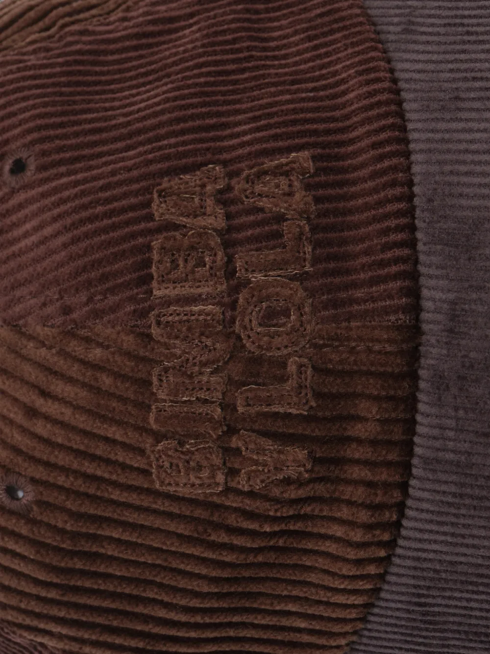 BIMBA Y LOLA Bruine ribfluwelen pet met patchwork