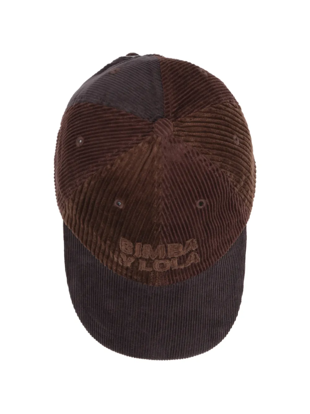 BIMBA Y LOLA Bruine ribfluwelen pet met patchwork