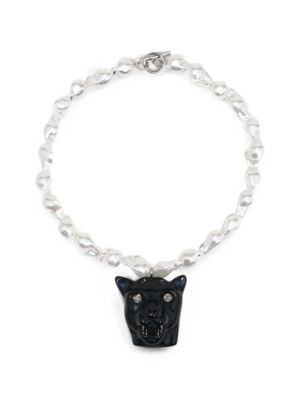 BIMBA Y LOLA pearl necklace with black resin panther head