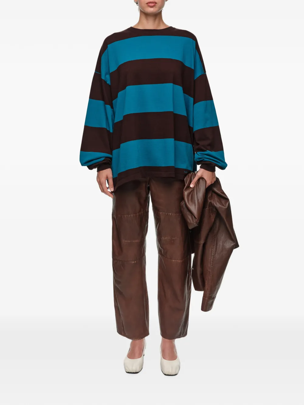 BIMBA Y LOLA Oversized gestreept T-shirt Bruin
