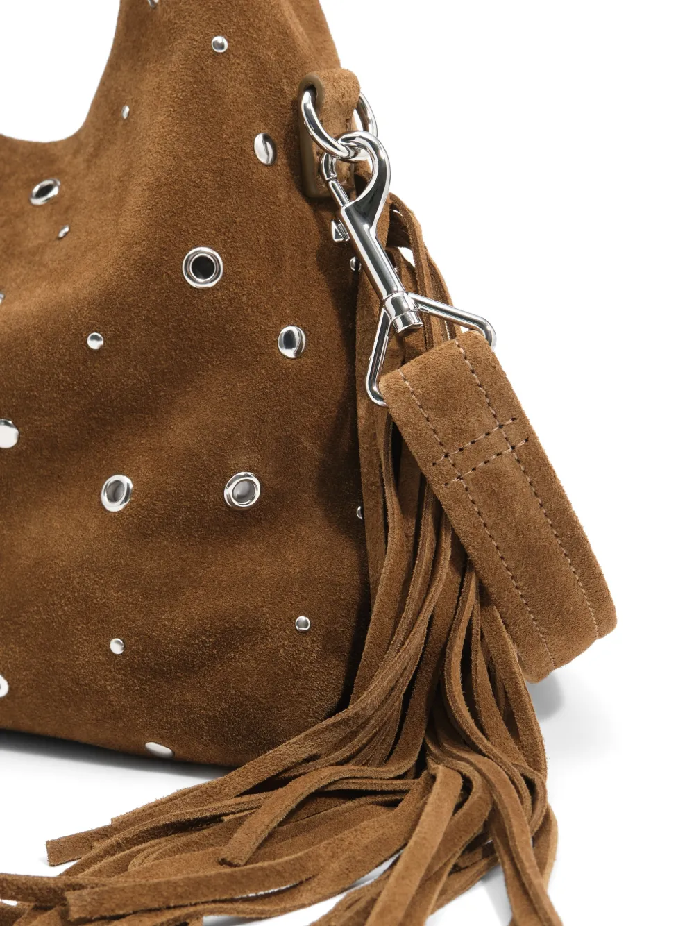 BIMBA Y LOLA Kleine Paper suède tas met franje en studs Bruin