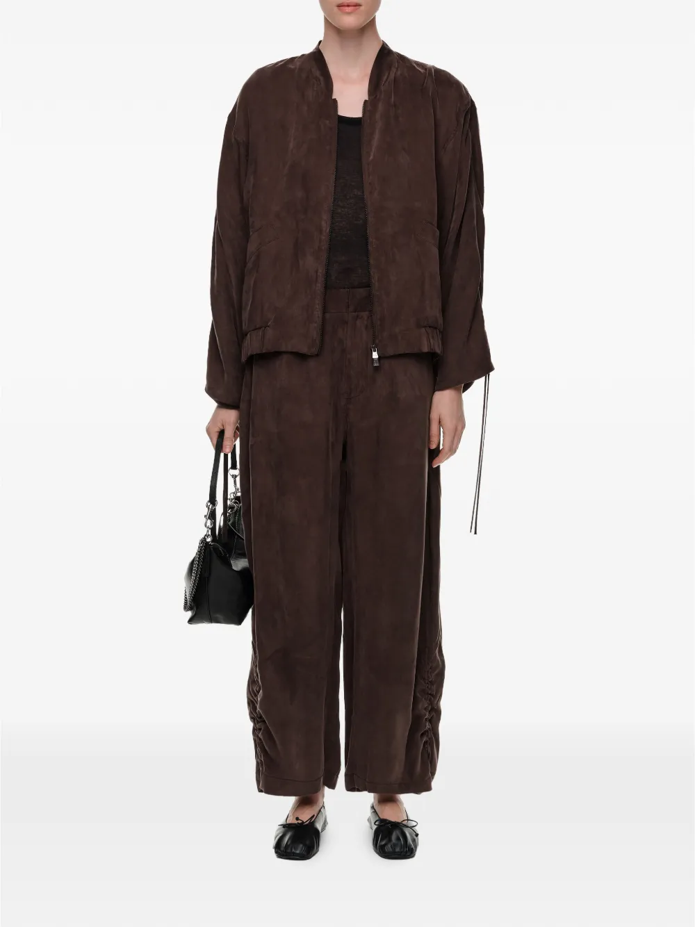 BIMBA Y LOLA washed-brown ruched jogger trousers