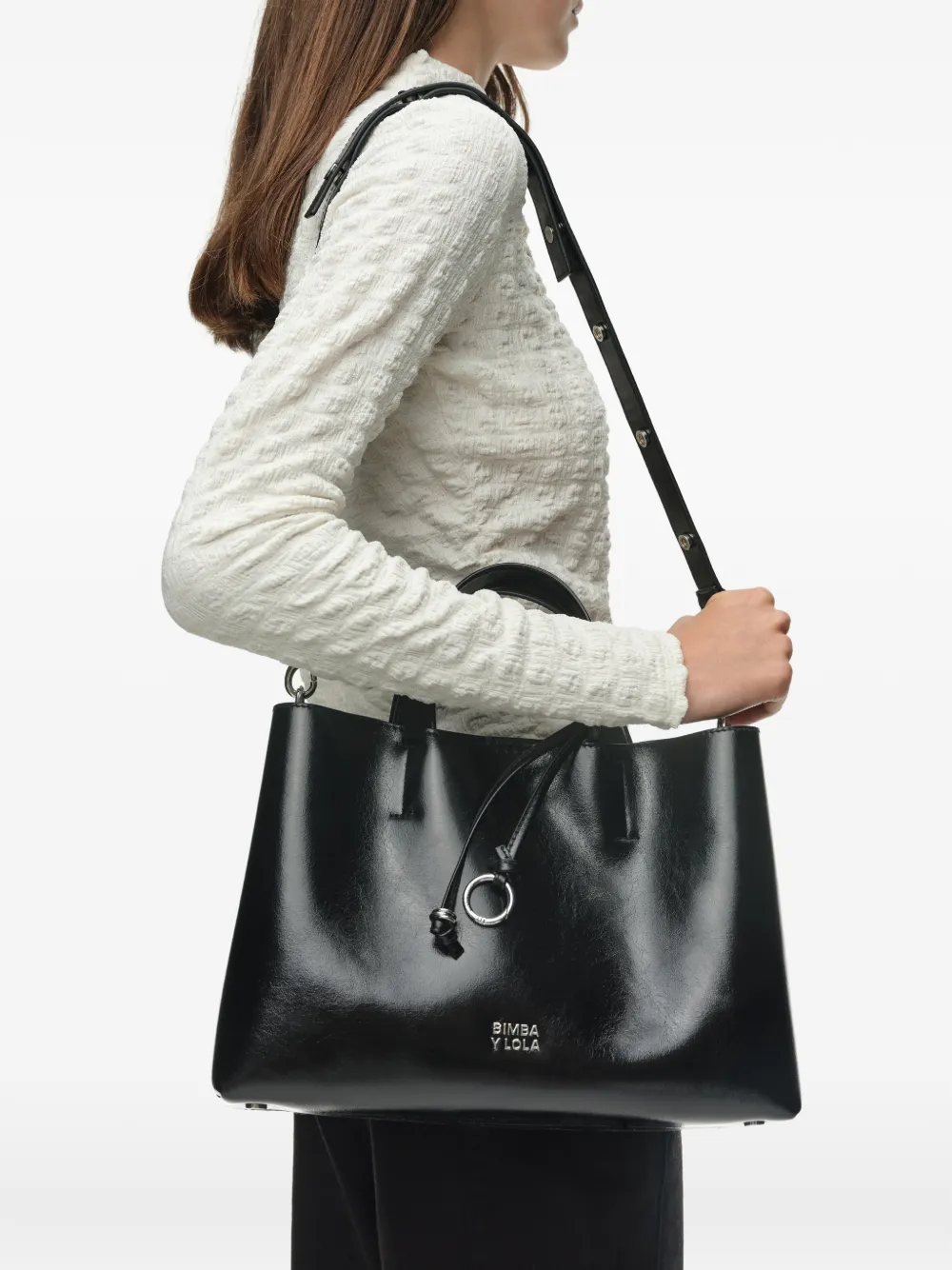 BIMBA Y LOLA large Chihuahua tote bag black leather Zwart