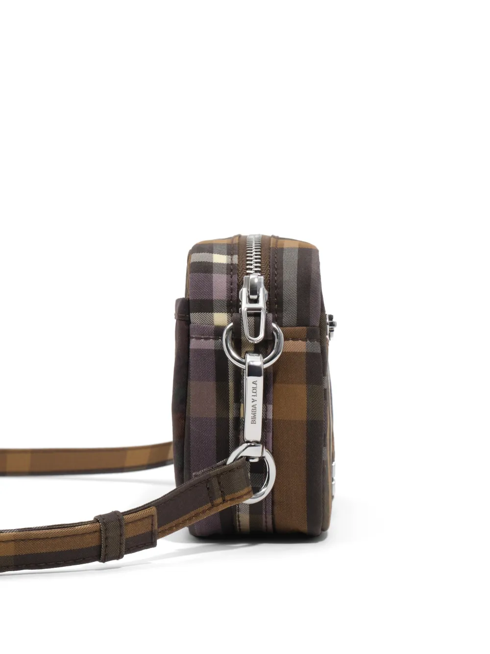 BIMBA Y LOLA Kleine Superwax crossbodytas met tartanruit Bruin