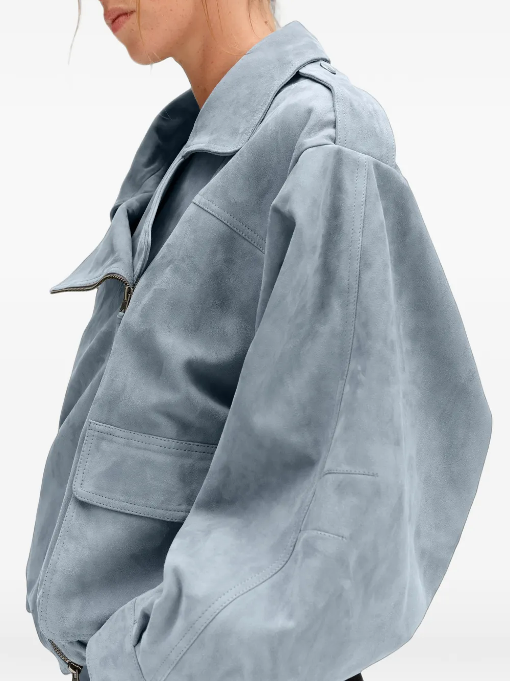 BIMBA Y LOLA light-blue leather double-breasted jacket Blauw