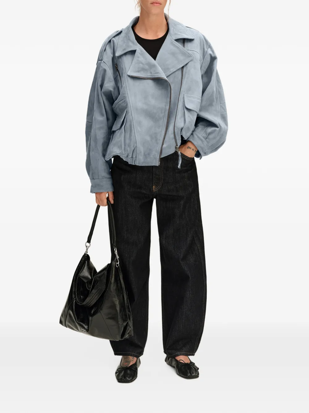 BIMBA Y LOLA light-blue leather double-breasted jacket Blauw