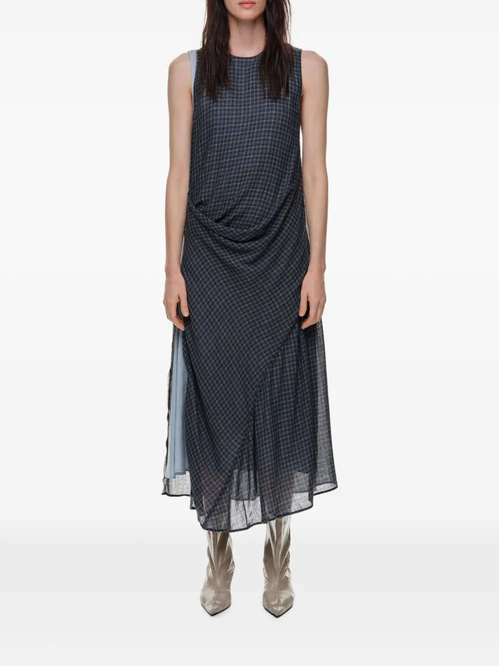 BIMBA Y LOLA Geruite gelaagde jurk met ruches Blauw