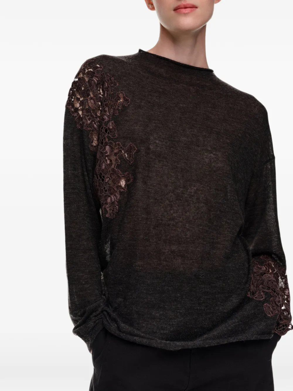 BIMBA Y LOLA Wollen trui met hoge hals en kanten details Grijs
