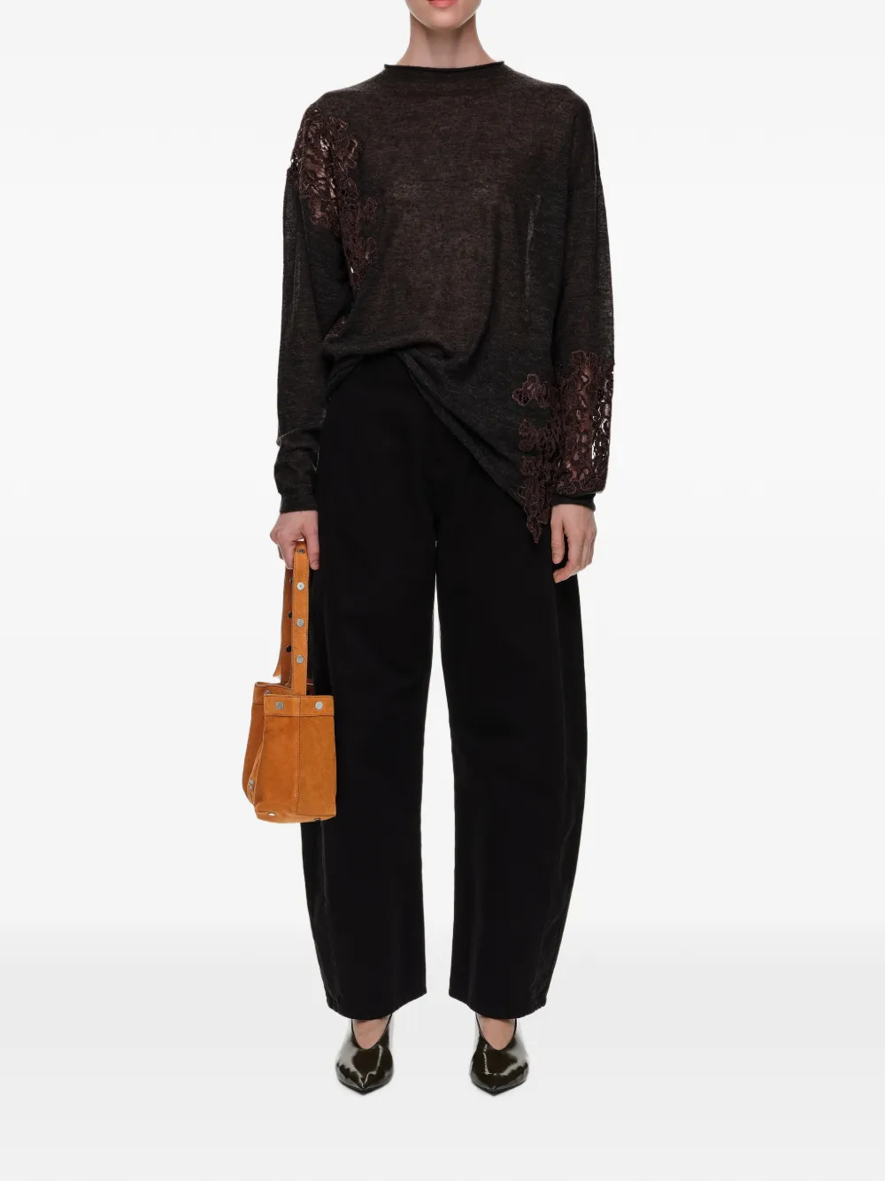 BIMBA Y LOLA Wollen trui met hoge hals en kanten details Grijs