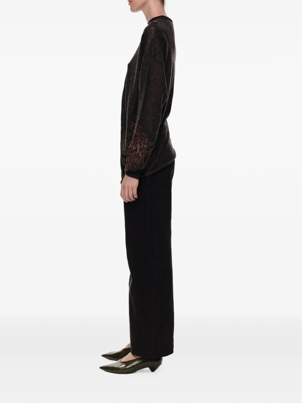 BIMBA Y LOLA Wollen trui met hoge hals en kanten details Grijs
