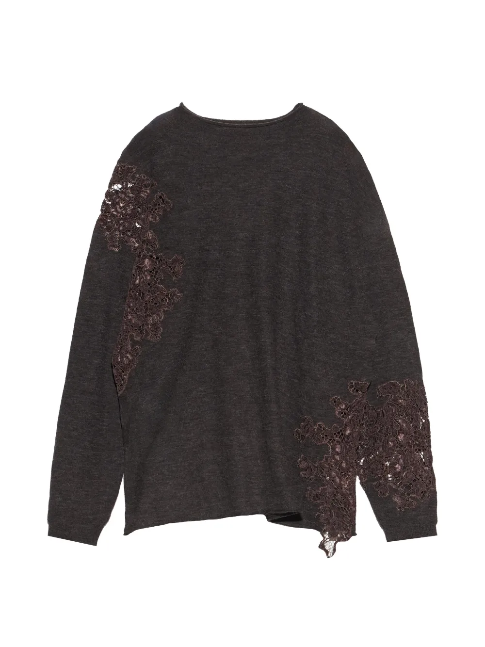 BIMBA Y LOLA pull en laine gris foncé à col montant et détails en dentelle BIMBA Y LOLA pull en laine gris foncé à col montant et détails en dentelle