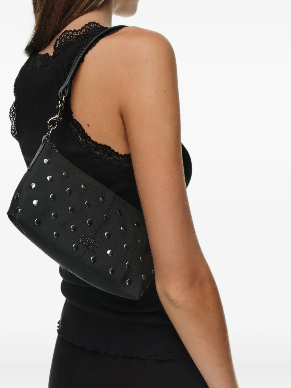 BIMBA Y LOLA Kleine nylon crossbodytas met studs Zwart