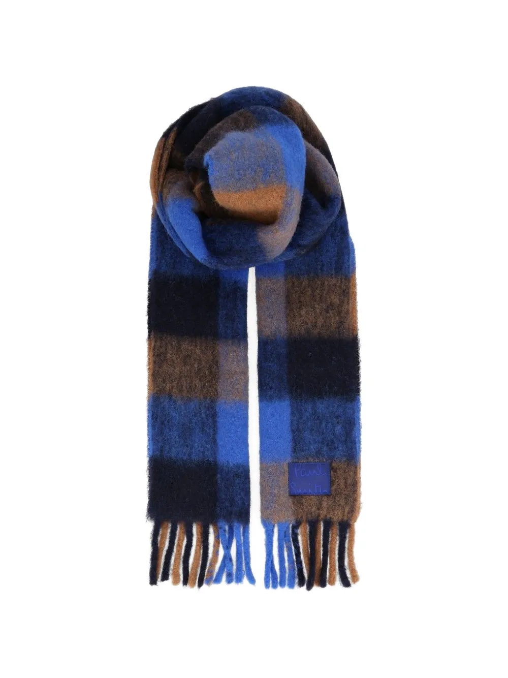 Paul Smith blue and tan brushed check scarf