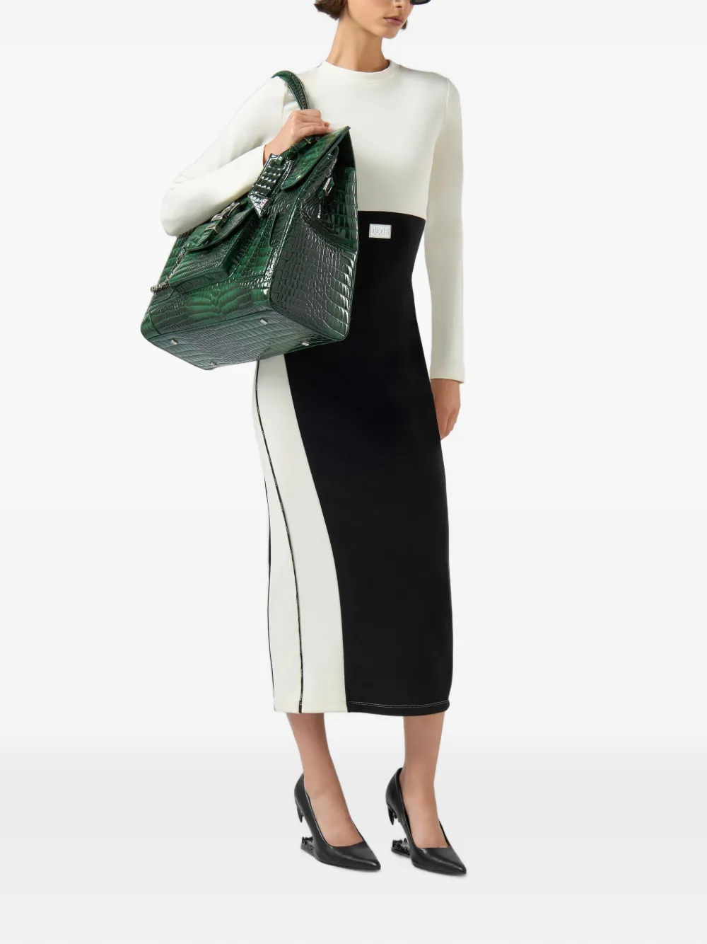 GCDS Ribgebreide midi-jurk met colourblocking Wit