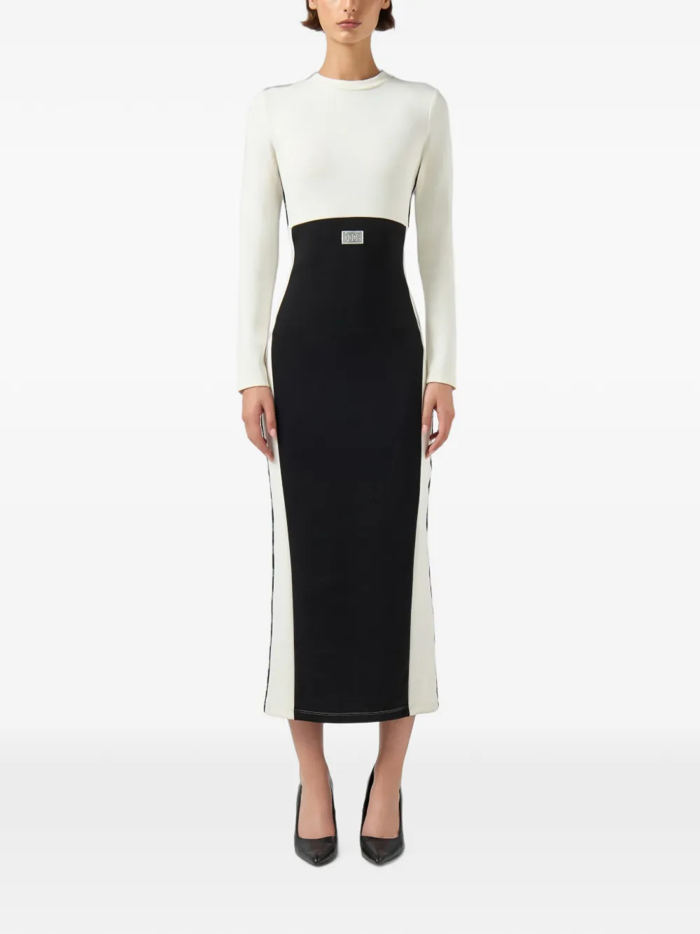 GCDS Ribgebreide midi-jurk met colourblocking Wit