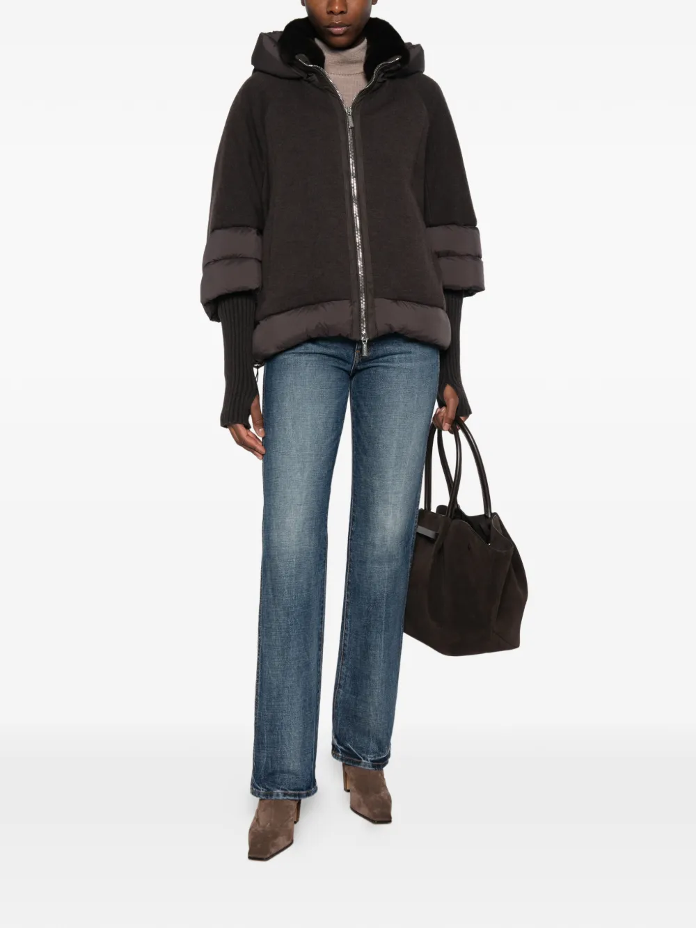 Moorer Medea hooded panelled jacket Bruin