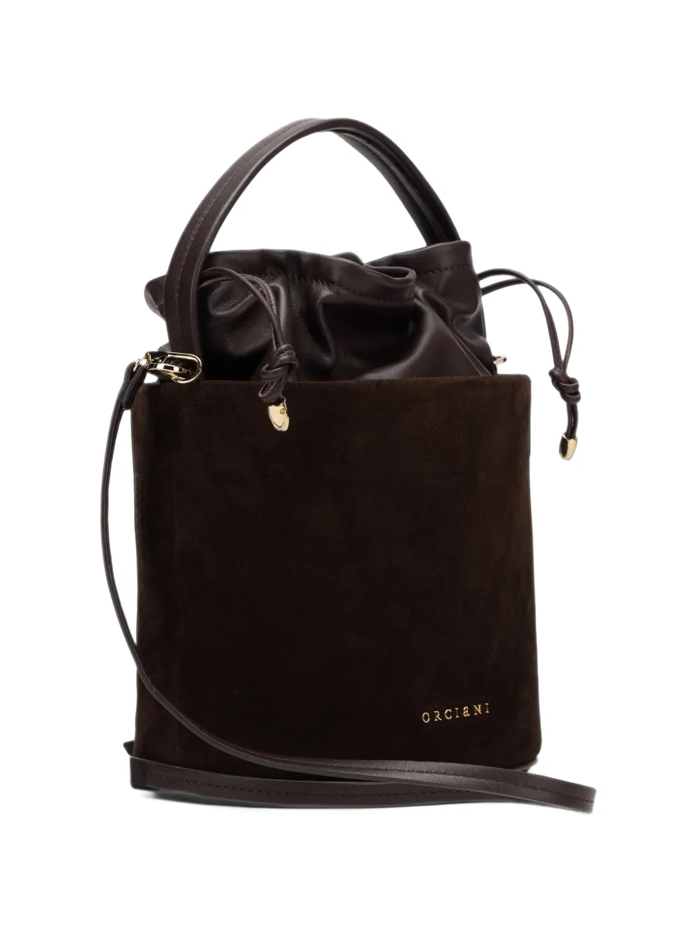 Orciani small Her-O Peach Oro suede bucket bag Bruin