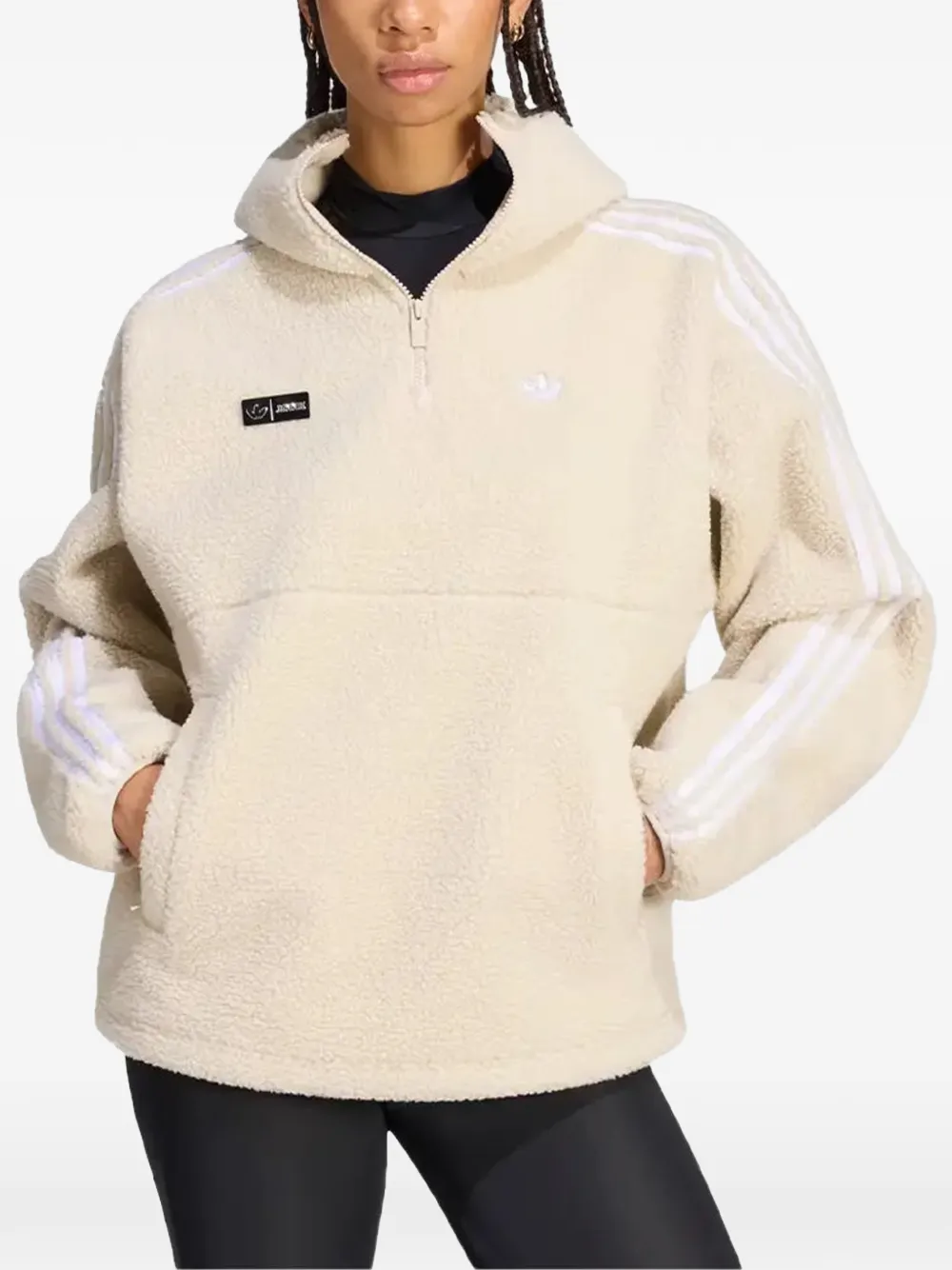 adidas x Jennie Adiluna Season 2 hoodie met fleecetextuur en logo-patch Beige