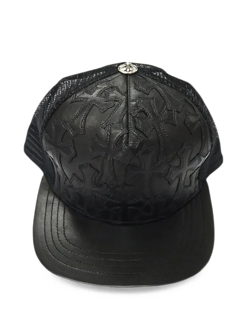Chrome Hearts Cemetery Cross leather trucker hat - Black
