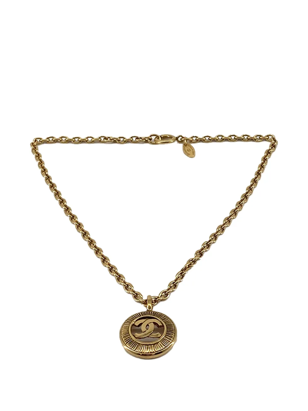 CHANEL Pre-Owned 1970-1980 CC Gold Plated Medallion Sunburst Pendant Necklace costume necklace - Oro