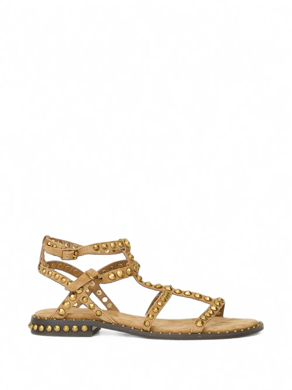 Ash Precious Stud-embellished Leather Flat Sandals In Brown
