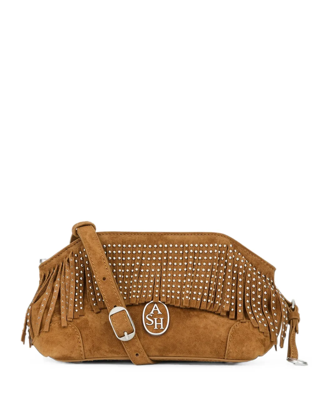Ash July Fringes Stud-embellished Shoulder Mini Bag In Brown