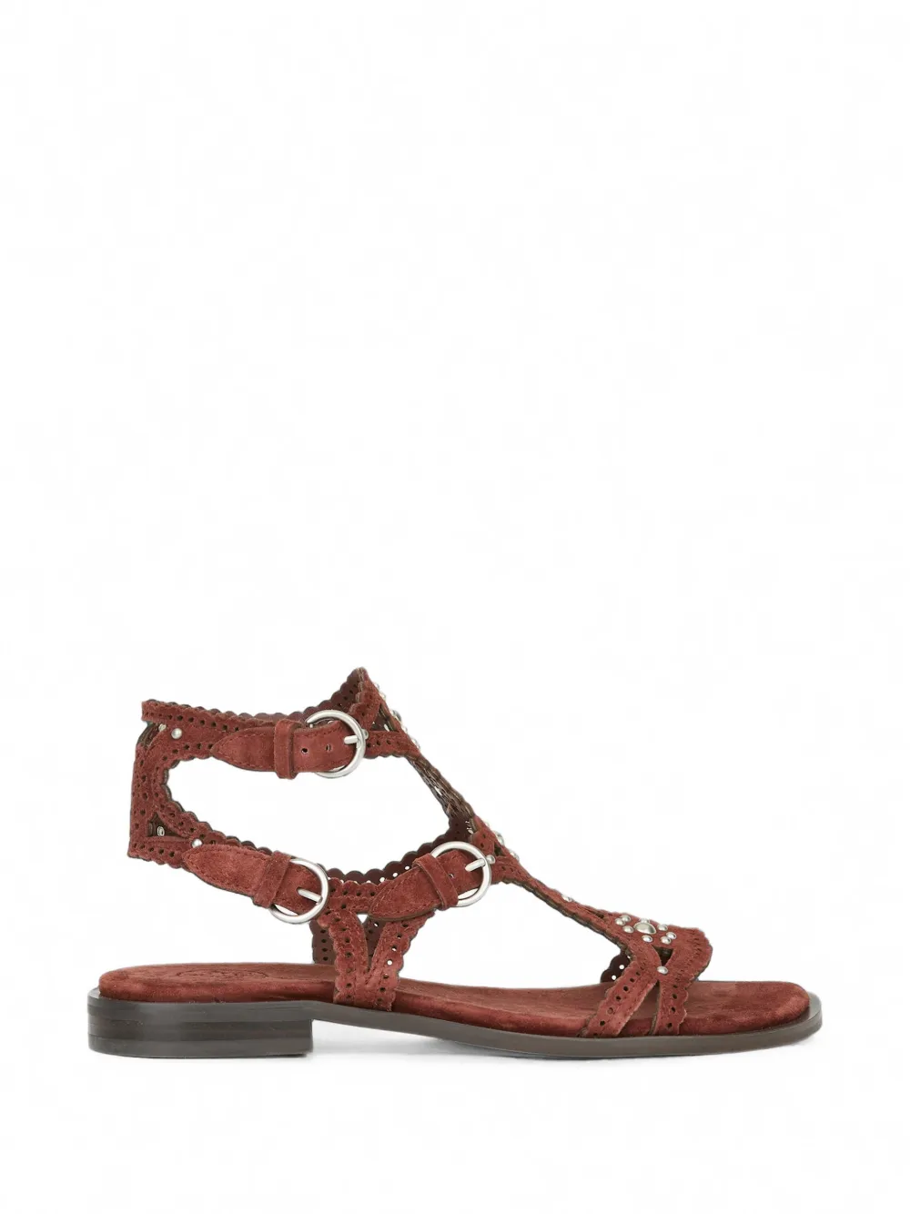 Ash Paprika Studs Flat Sandals In Brown