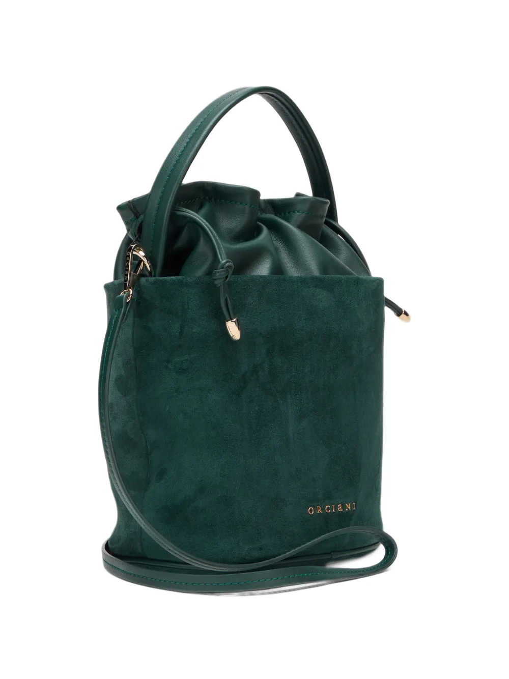Orciani small Her-O Peach Oro suede bucket bag Groen