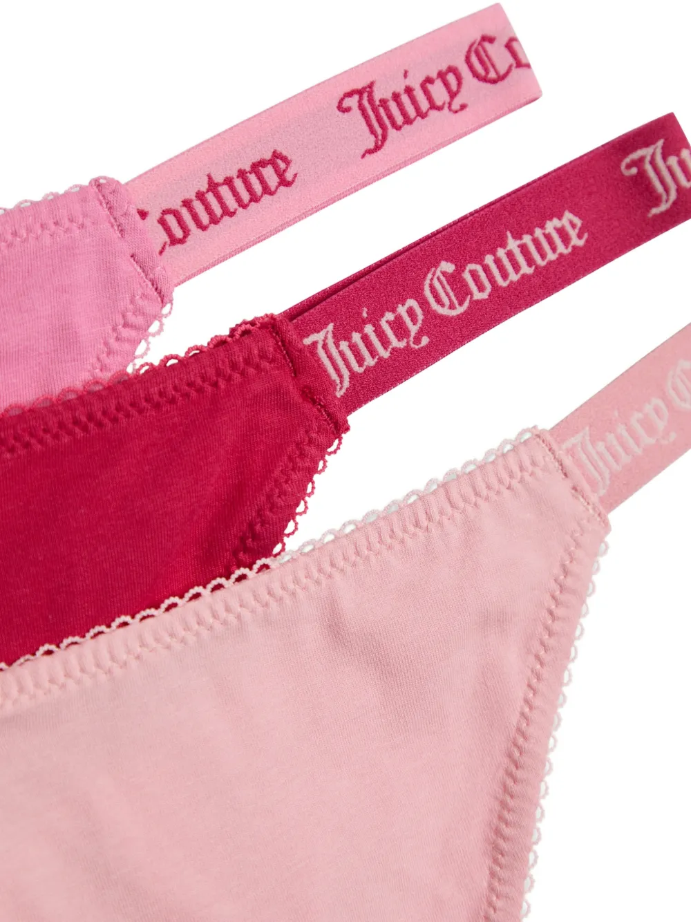 Juicy Couture Drie strings met gewelfde rand en tailleband met logo Roze