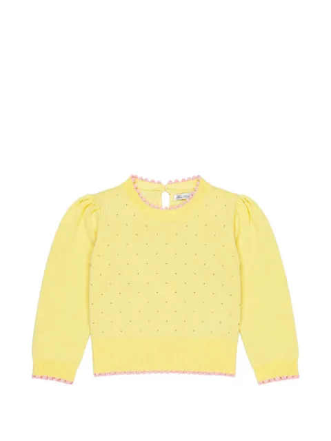 Miss Grant Kids rhinestone-embellished pompom-trim sweater