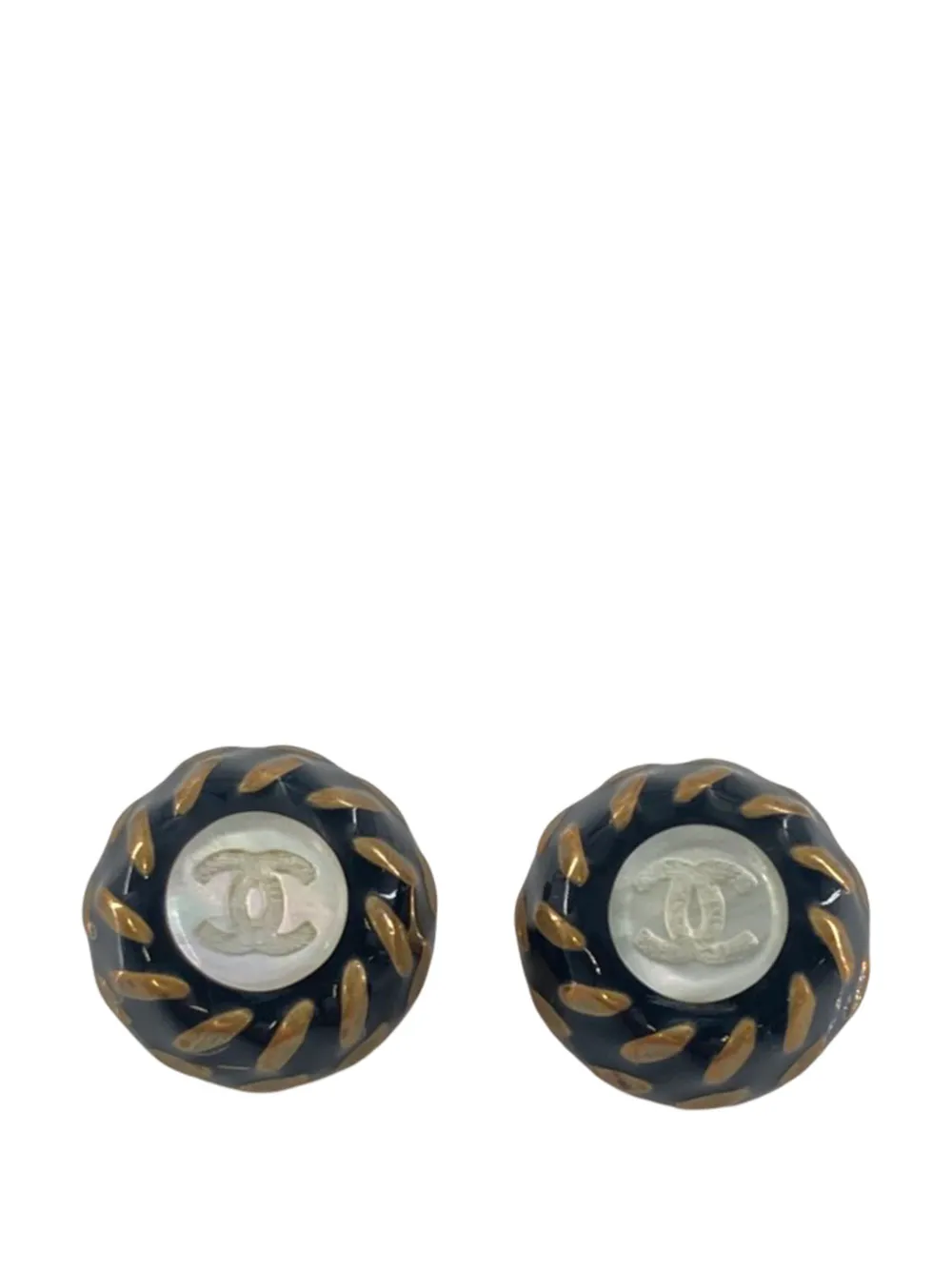 CHANEL Pre-Owned 1997 CC Resin and Gold Plated Clip On Earrings costume earrings - Nero