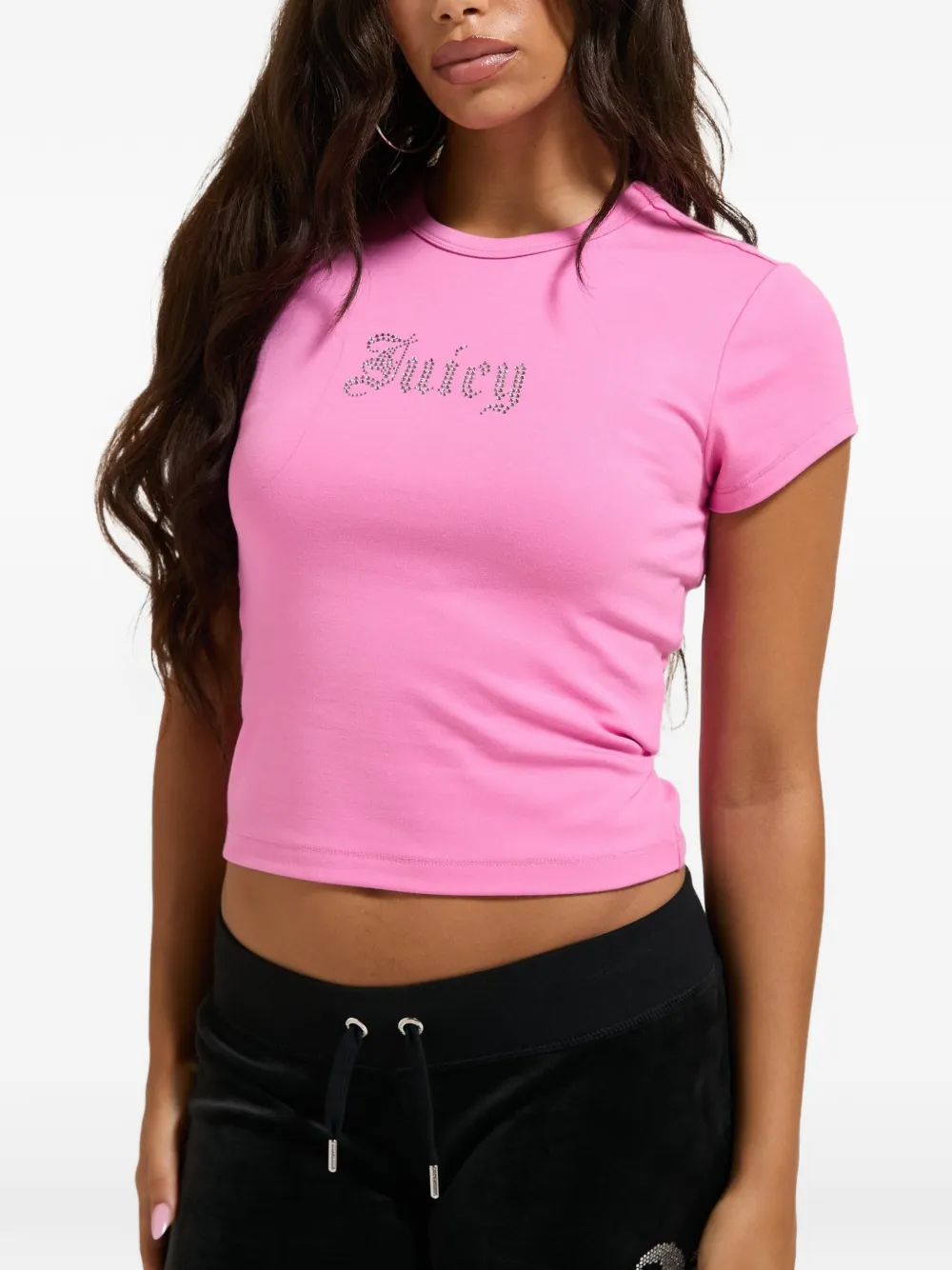 Juicy Couture T-shirt met logo van stras Roze