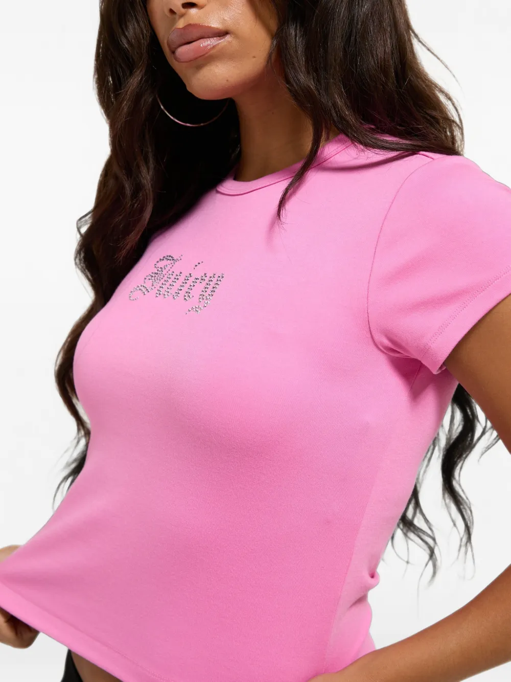 Juicy Couture T-shirt met logo van stras Roze