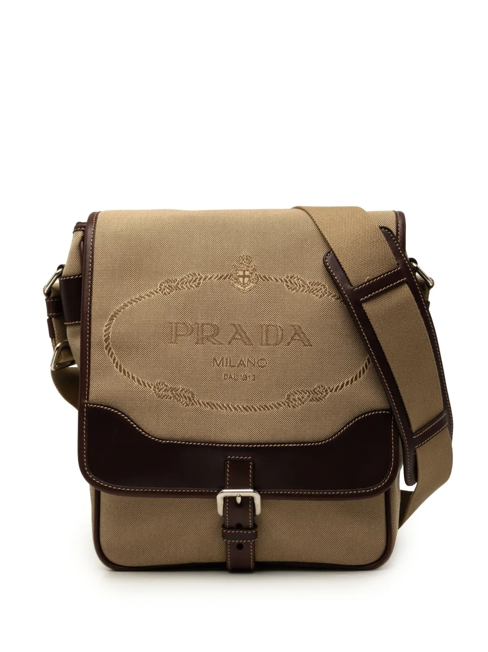 Prada Pre-Owned 2010-2026 Leather Trimmed Canvas Canapa Logo Buckle Messenger Bag crossbody bag - Toni neutri