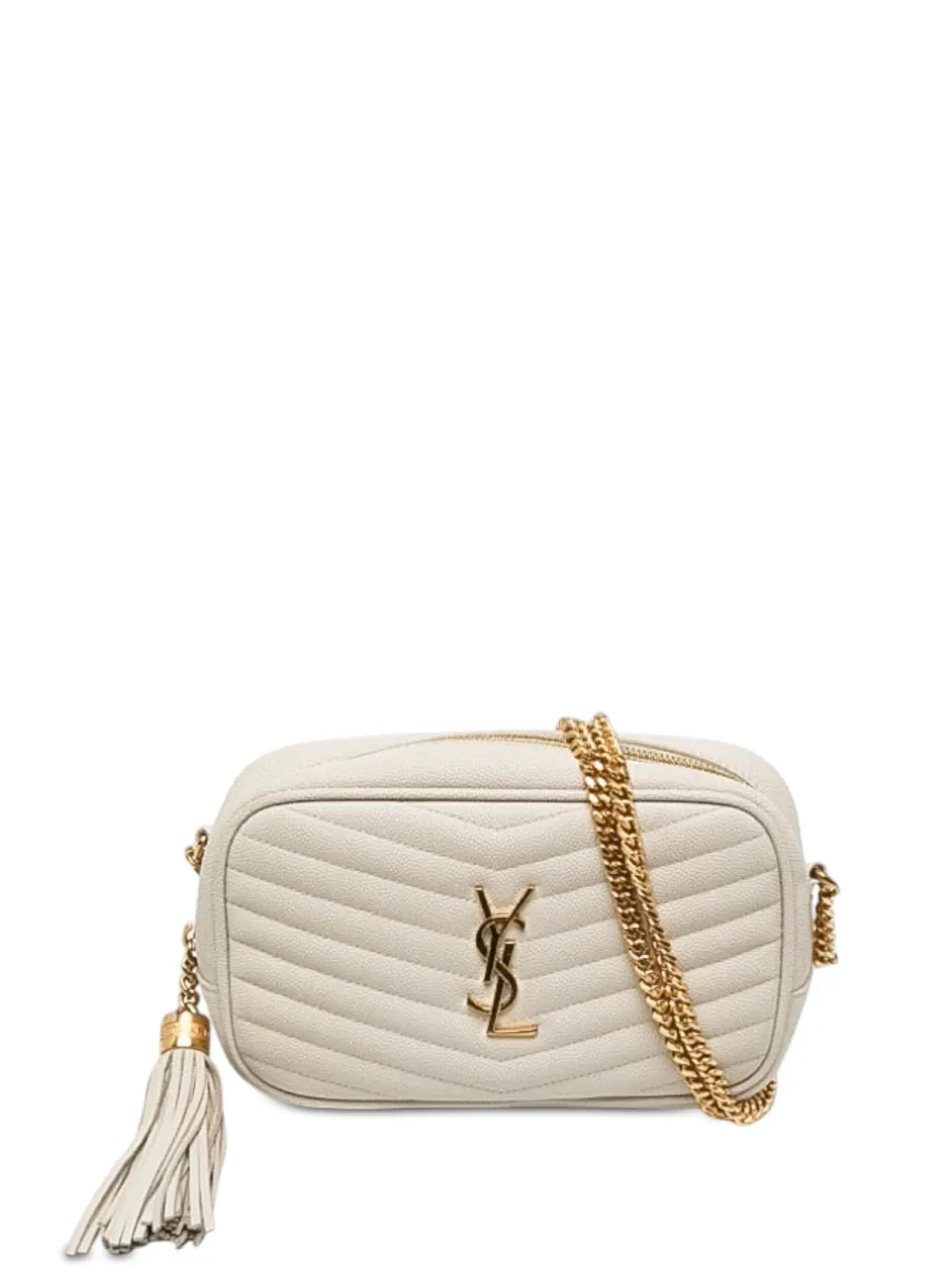 Saint Laurent Pre-Owned Borsa a tracolla Lou mini in grain de poudre matelassé con monogramma 2022 - Bianco
