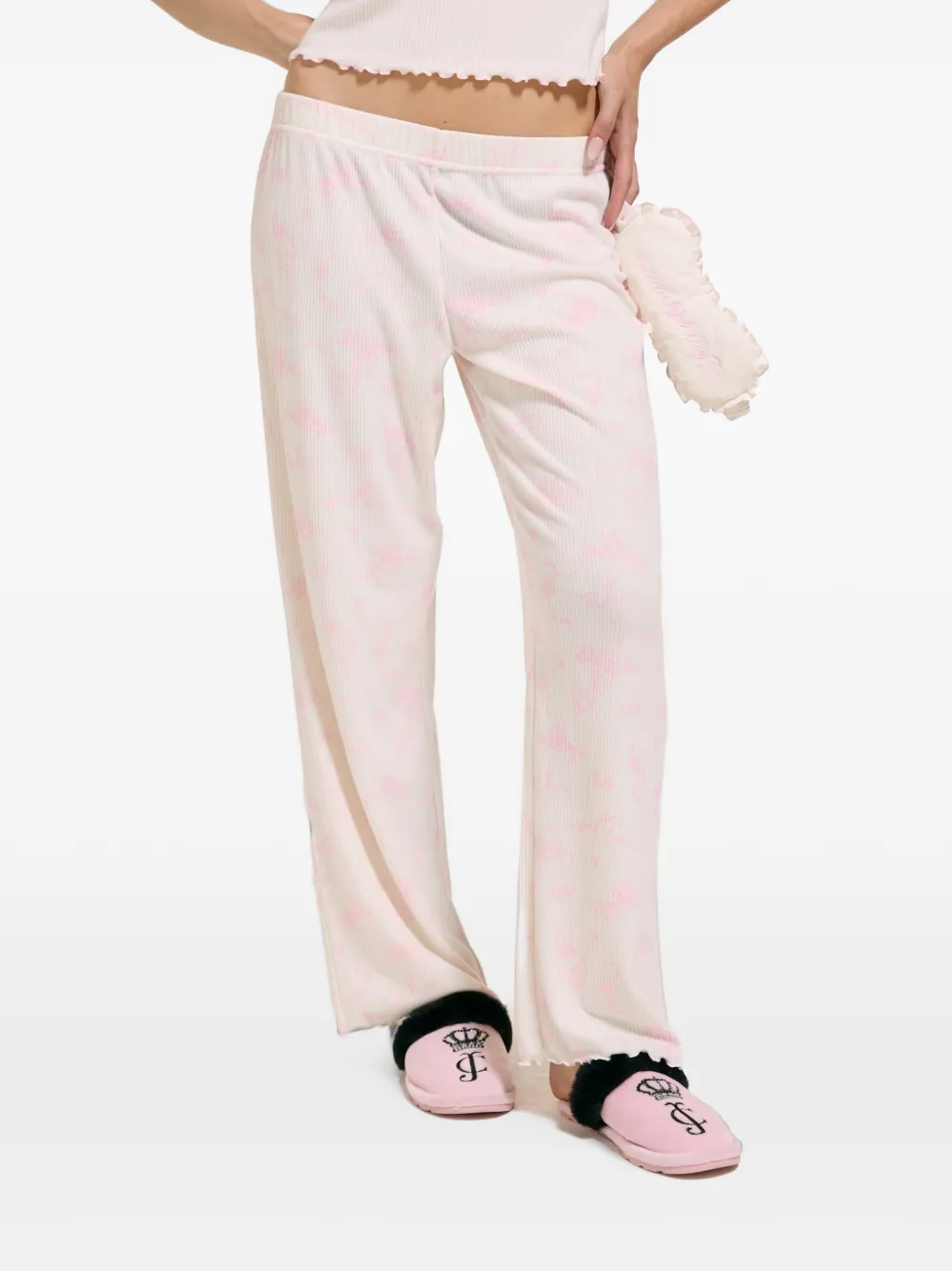 Juicy Couture Driedelige ribgebreide pyjama met golvende afwerking Beige